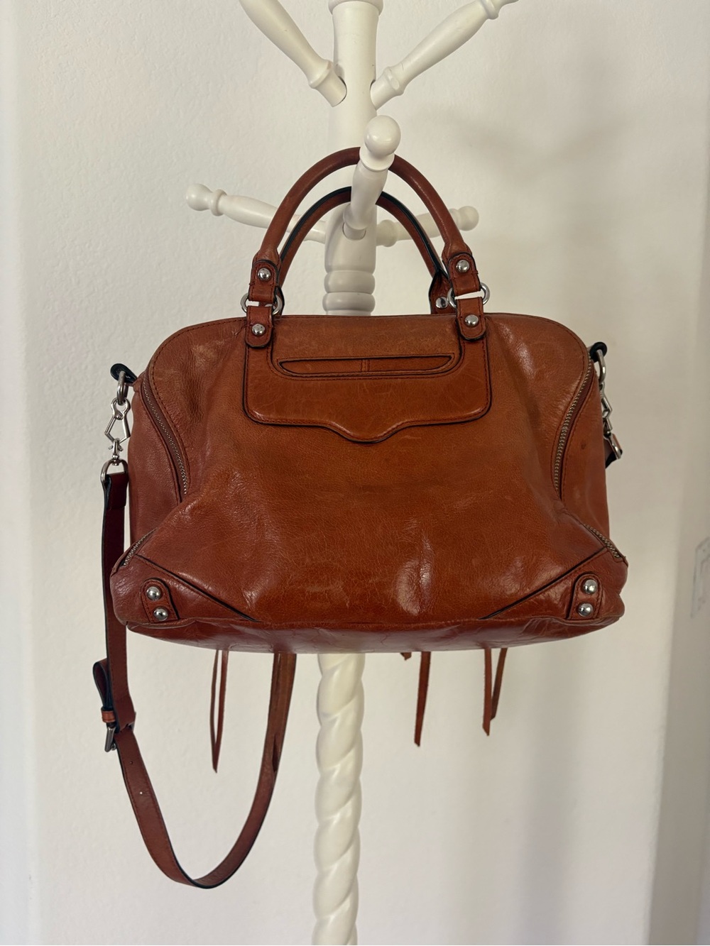 Rebecca Minkoff Brown Leather Jealous Tri Zip Fringe Satchel - Picture 13 of 14
